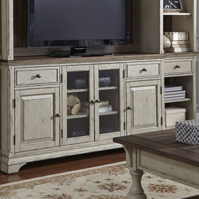 Morgan Creek - Entertainment TV Stand - Antique White / Wirebrushed Tobacco Accents – TV Stands by Liberty Furniture at Furniture Wholesale Plus , Nashville furniture store