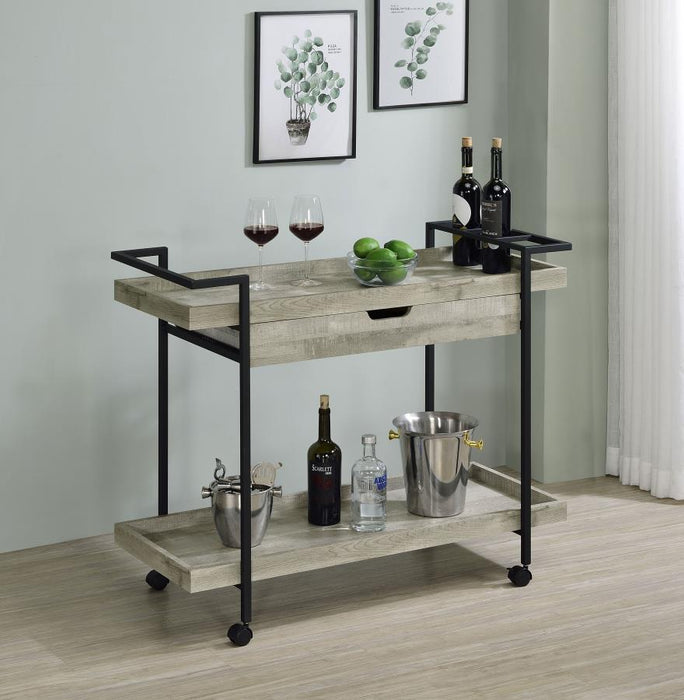 Ventura - 1-Drawer Engineered Wood Bar Cart - Gray Driftwood - Premium Bar Carts from Coaster Fine Furniture - Just $279! Shop now at Furniture Wholesale Plus  We are the best furniture store in Nashville, Hendersonville, Goodlettsville, Madison, Antioch, Mount Juliet, Lebanon, Gallatin, Springfield, Murfreesboro, Franklin, Brentwood