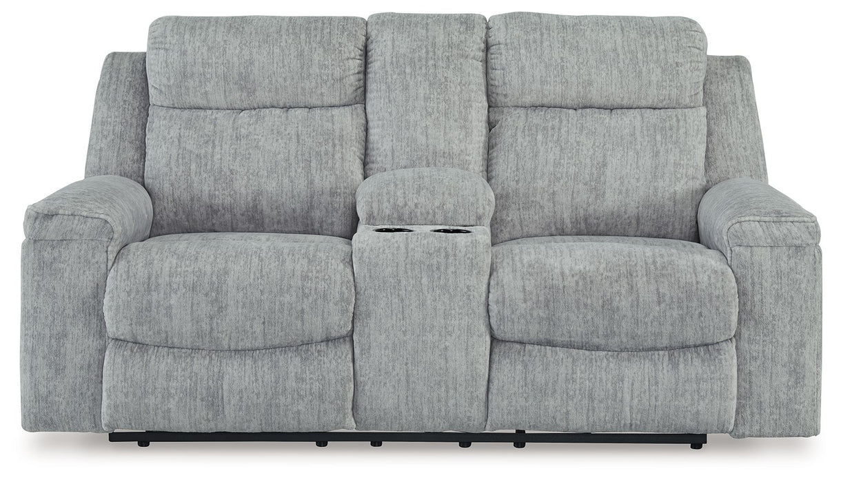 Buntington - Dbl Reclining Loveseat with Console - Pewter – Reclining Loveseats by Benchcraft® at Furniture Wholesale Plus , Nashville furniture store
