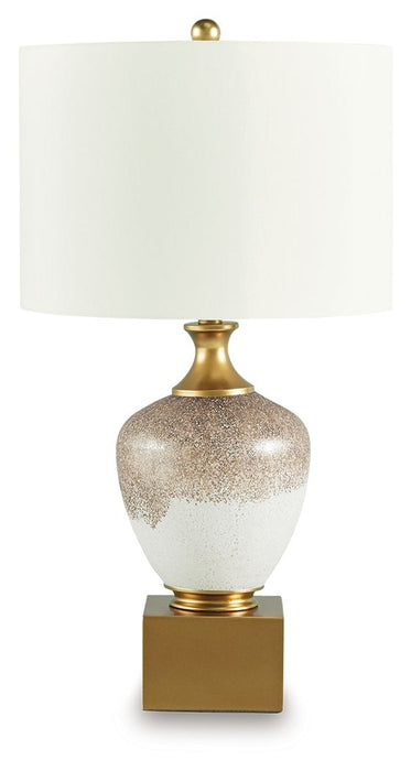 Tavisburg - Glass Table Lamp - Brown / White / Gold – Table Lamps by Signature Design by Ashley® at Furniture Wholesale Plus , Nashville furniture store