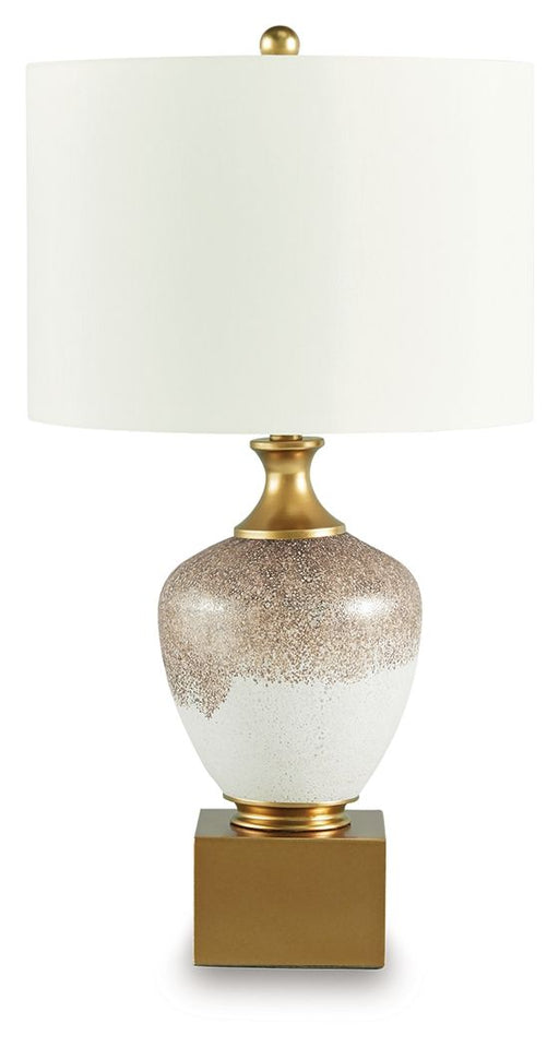 Tavisburg - Glass Table Lamp - Brown / White / Gold – Table Lamps by Signature Design by Ashley® at Furniture Wholesale Plus , Nashville furniture store