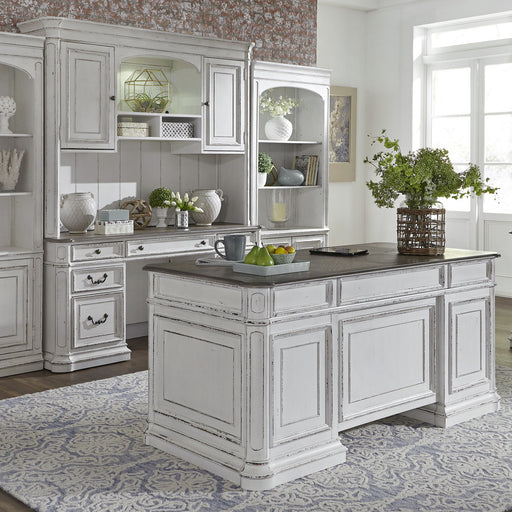 Magnolia Manor - 5 Piece Home Office Set (Complete Desk) - Antique White – 5 Piece Home Office Sets by Liberty Furniture at Furniture Wholesale Plus , Nashville furniture store