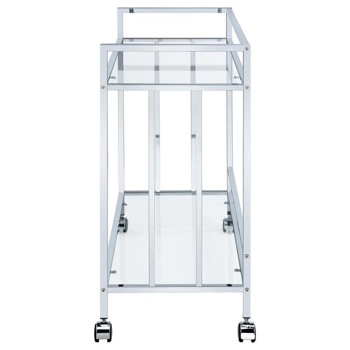 Cara - 2-tier Rectangular Glass Shelf Metal Bar Cart - Premium Bar Carts from CoasterEssence - Just $209! Shop now at Furniture Wholesale Plus  We are the best furniture store in Nashville, Hendersonville, Goodlettsville, Madison, Antioch, Mount Juliet, Lebanon, Gallatin, Springfield, Murfreesboro, Franklin, Brentwood