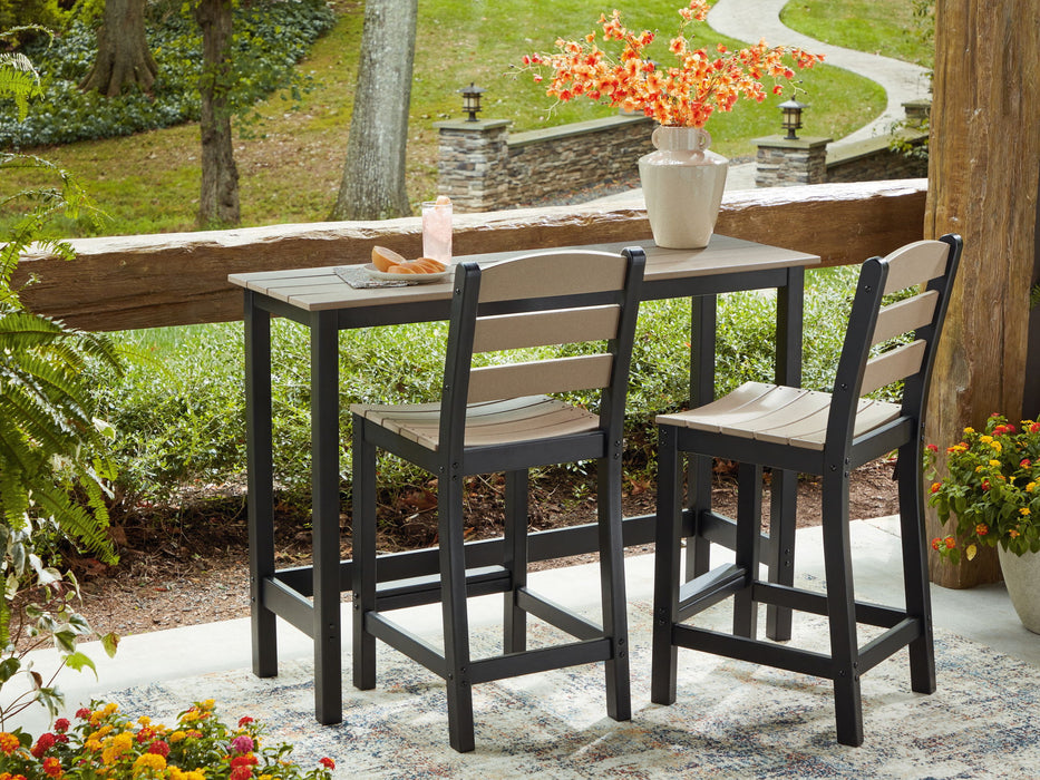 Shoreline Beach - Outdoor Counter Table And 2 Barstools (Set of 3) - Black / Beige – 3 Piece Outdoor Sets by Signature Design by Ashley® at Furniture Wholesale Plus , Nashville furniture store