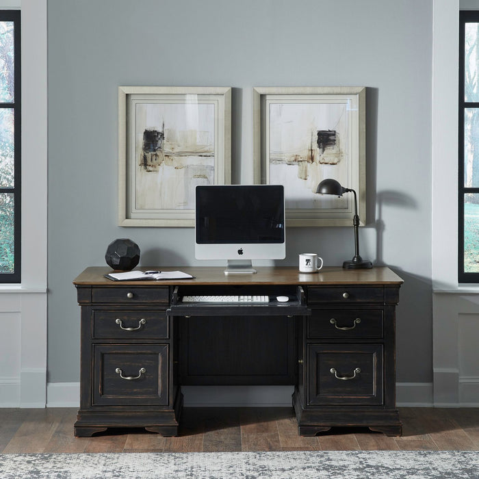 Meritage - Jr Executive Desk - Aged Charcoal – Executive Desks by Liberty Furniture at Furniture Wholesale Plus , Nashville furniture store
