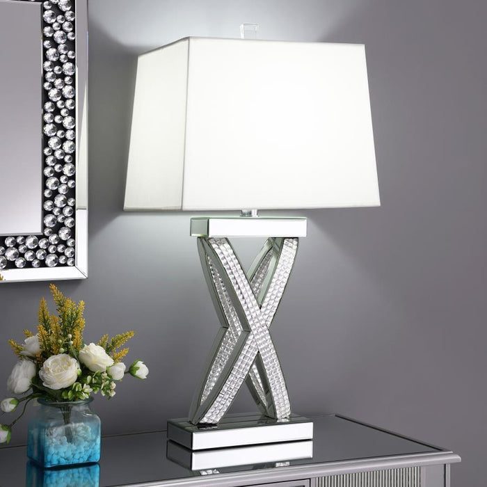 Dominick - Tapered Mirrored Acrylic Table Lamp - Silver – Table Lamps by CoasterElevations at Furniture Wholesale Plus , Nashville furniture store