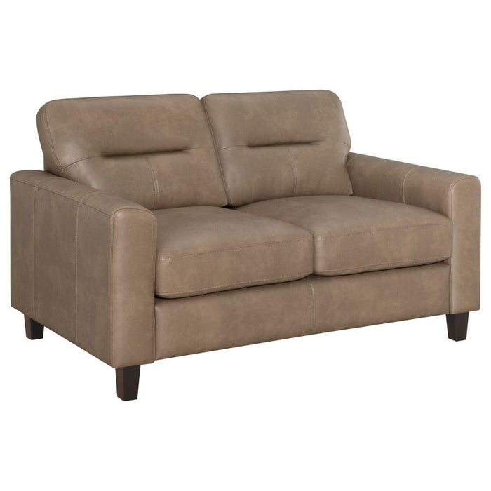 Scotland - Faux Leather Upholstered Track Arm Loveseat – Stationary Loveseats by Coaster Fine Furniture at Furniture Wholesale Plus , Nashville furniture store