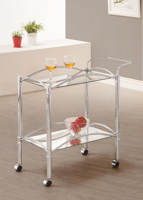 Shadix - 2-Tier Rectangular Glass Shelf Metal Bar Cart - Chrome - Premium Bar Carts from CoasterEveryday - Just $119! Shop now at Furniture Wholesale Plus  We are the best furniture store in Nashville, Hendersonville, Goodlettsville, Madison, Antioch, Mount Juliet, Lebanon, Gallatin, Springfield, Murfreesboro, Franklin, Brentwood