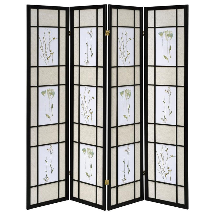Catabella - 4-Panel Room Divider Folding Shoji Screen Floral - Black – Room Dividers by CoasterEveryday at Furniture Wholesale Plus , Nashville furniture store