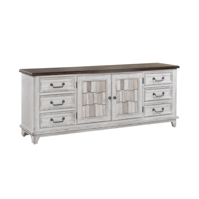 River Place - 75" Entertainment Console - Riverstone White & Tobacco – TV Stands by Liberty Furniture at Furniture Wholesale Plus , Nashville furniture store