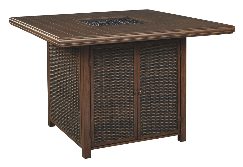 Paradise Trail - Medium Brown - Square Bar Table w/Fire Pit - Premium Fire Pits from Signature Design by Ashley® - Just $1418! Shop now at Furniture Wholesale Plus  We are the best furniture store in Nashville, Hendersonville, Goodlettsville, Madison, Antioch, Mount Juliet, Lebanon, Gallatin, Springfield, Murfreesboro, Franklin, Brentwood