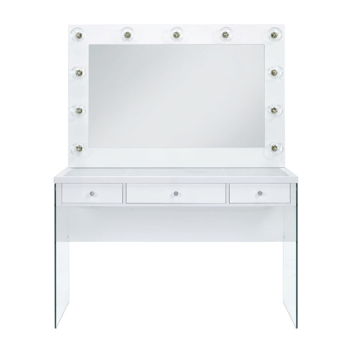 Jacey - Complete Vanity With Lightbulbs - Glossy White – Vanity Desks by Elements International at Furniture Wholesale Plus , Nashville furniture store