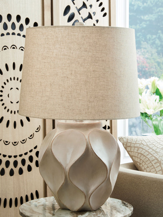 Edselham - Paper Table Lamp - Distressed Cream – Table Lamps by Signature Design by Ashley® at Furniture Wholesale Plus , Nashville furniture store