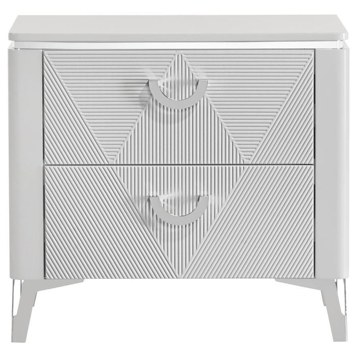 Cassia - 2-Drawer Nightstand Bedside Table - White High Gloss – Accent Nightstands by Coaster Fine Furniture at Furniture Wholesale Plus , Nashville furniture store