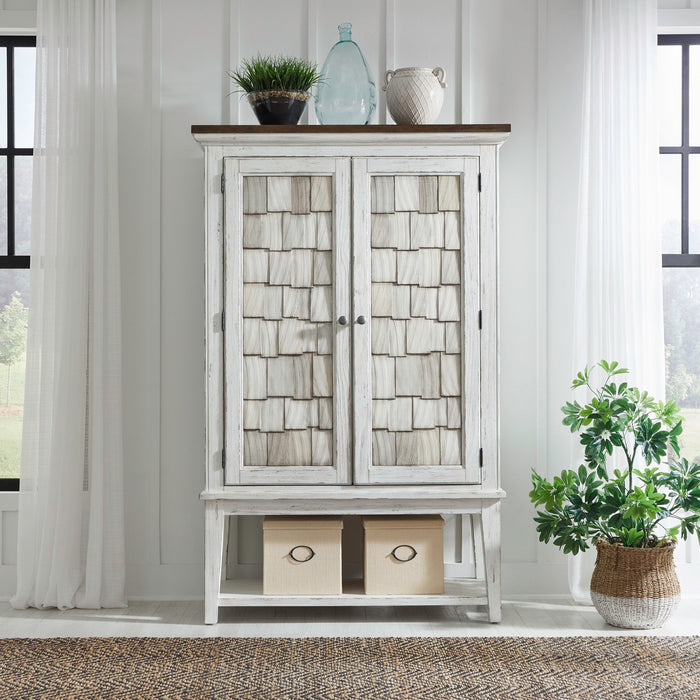 River Place - Bar Cabinet - Riverstone White & Tobacco – Wine Cabinets by Liberty Furniture at Furniture Wholesale Plus , Nashville furniture store