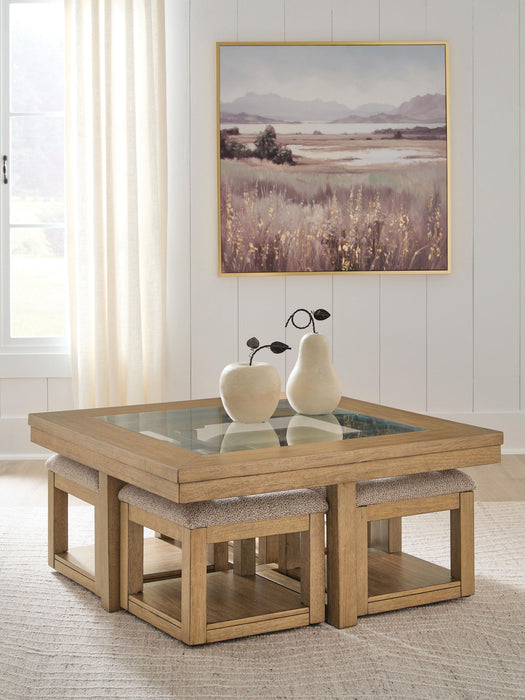 Wittenmyer - Cocktail Table With 4 Stools (Set of 5) - Natural / Black – 5 Piece Living Room Sets by Signature Design by Ashley® at Furniture Wholesale Plus , Nashville furniture store