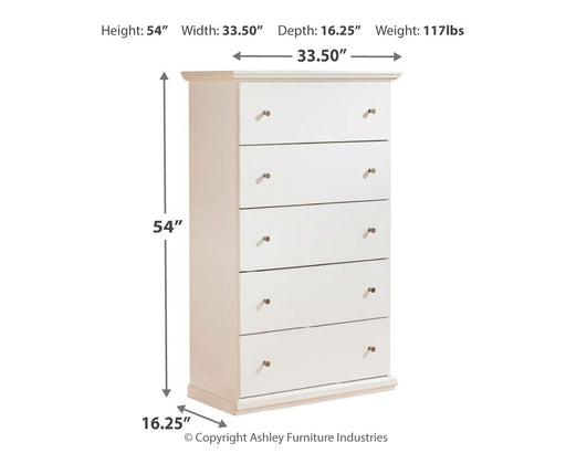 Bostwick Shoals - White - Five Drawer Chest - Premium Accent Chests from Signature Design by Ashley® - Just $318! Shop now at Furniture Wholesale Plus  We are the best furniture store in Nashville, Hendersonville, Goodlettsville, Madison, Antioch, Mount Juliet, Lebanon, Gallatin, Springfield, Murfreesboro, Franklin, Brentwood