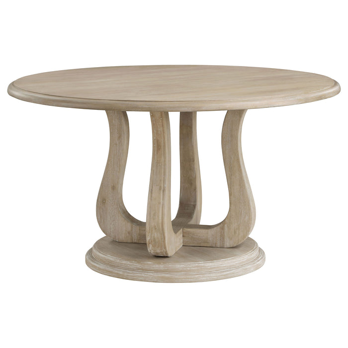 Trofello - Round Pedestal Dining Table - White Washed – Dining Tables by Coaster Fine Furniture at Furniture Wholesale Plus , Nashville furniture store