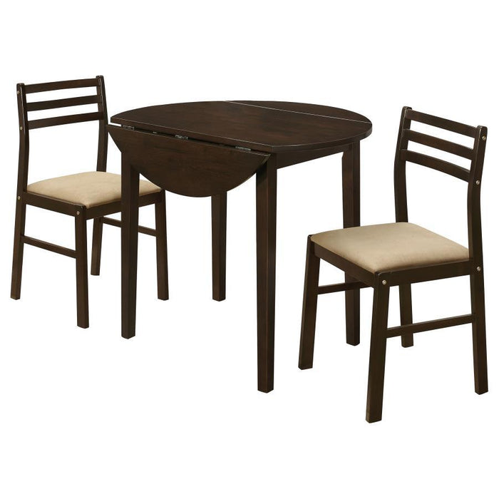 Bucknell - 3 Piece Round Drop Leaf Dining Table Set - Premium 3 Piece Dining Room Sets from CoasterEveryday - Just $299! Shop now at Furniture Wholesale Plus  We are the best furniture store in Nashville, Hendersonville, Goodlettsville, Madison, Antioch, Mount Juliet, Lebanon, Gallatin, Springfield, Murfreesboro, Franklin, Brentwood