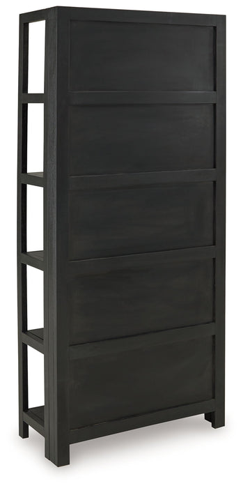 Abyard - Bookcase - Black / Natural – Standard Bookcases by Signature Design by Ashley® at Furniture Wholesale Plus , Nashville furniture store