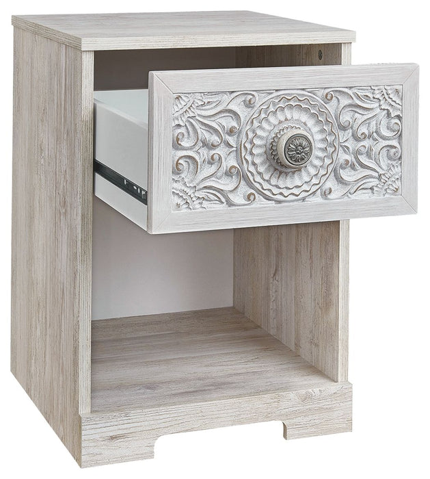 Paxberry - One Drawer Night Stand - Whitewash – Accent Nightstands by Signature Design by Ashley® at Furniture Wholesale Plus , Nashville furniture store