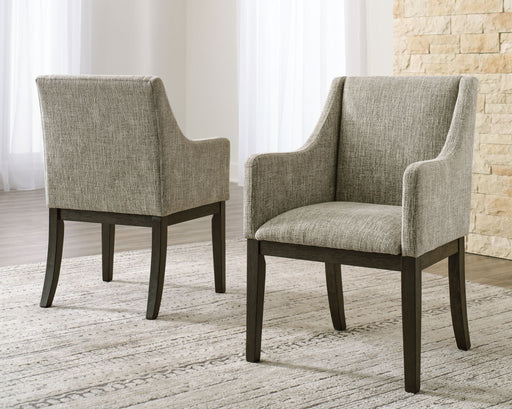 Burkhaus - Dining UPH Arm Chair (Set of 2) - Beige / Dark Brown – Chair Sets by Signature Design by Ashley® at Furniture Wholesale Plus , Nashville furniture store