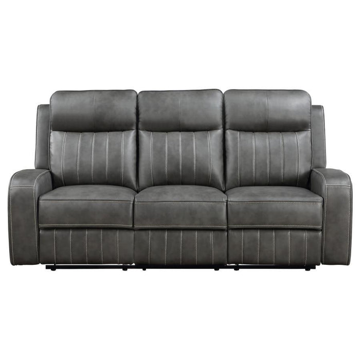 Raelynn - Upholstered Track Arm Motion Sofa - Gray – Reclining Sofas by Coaster Fine Furniture at Furniture Wholesale Plus , Nashville furniture store