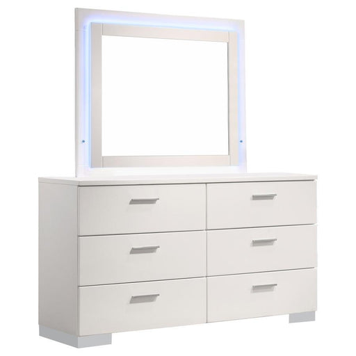 Felicity - 6-Drawer Dresser With LED Mirror - White High Gloss - Premium Dresser & Mirror from CoasterEssence - Just $1079! Shop now at Furniture Wholesale Plus  We are the best furniture store in Nashville, Hendersonville, Goodlettsville, Madison, Antioch, Mount Juliet, Lebanon, Gallatin, Springfield, Murfreesboro, Franklin, Brentwood