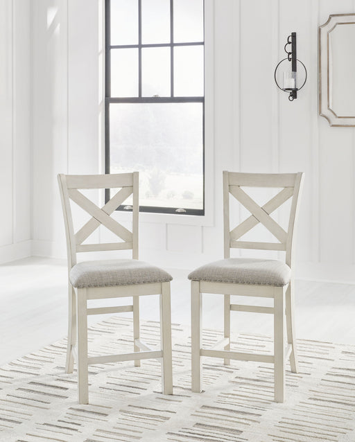 Robbinsdale - Antique White - Upholstered Barstool (Set of 2) - Premium Stool Sets from Signature Design by Ashley® - Just $268! Shop now at Furniture Wholesale Plus  We are the best furniture store in Nashville, Hendersonville, Goodlettsville, Madison, Antioch, Mount Juliet, Lebanon, Gallatin, Springfield, Murfreesboro, Franklin, Brentwood