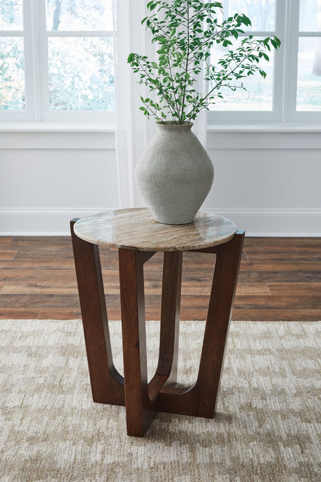 Tanidore - Round End Table - Warm Brown – End Tables by Signature Design by Ashley® at Furniture Wholesale Plus , Nashville furniture store