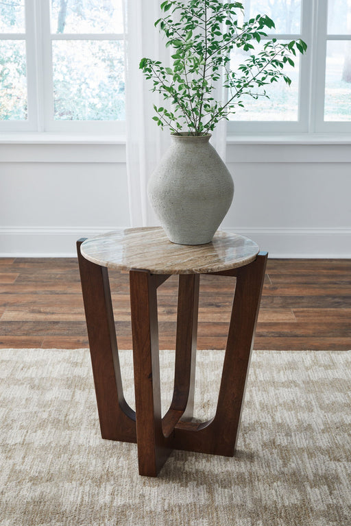 Tanidore - Round End Table - Warm Brown – End Tables by Signature Design by Ashley® at Furniture Wholesale Plus , Nashville furniture store