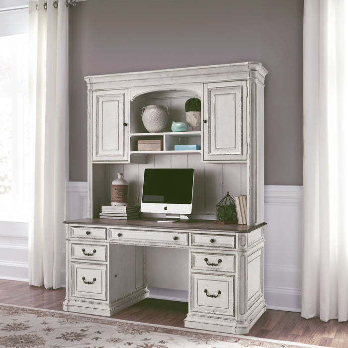 Magnolia Manor - Jr Executive Credenza Hutch - Antique White – Hutches by Liberty Furniture at Furniture Wholesale Plus , Nashville furniture store