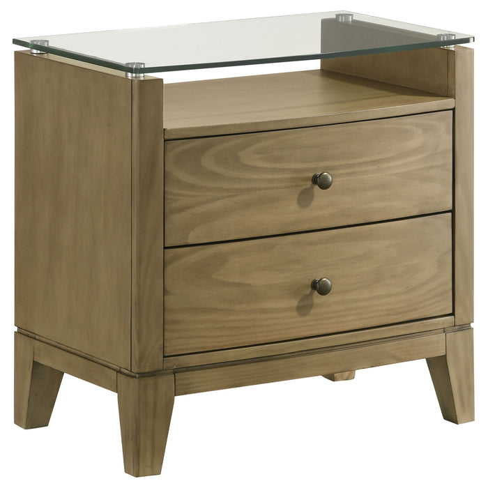Granada - 2-Drawer Glass Top Nightstand - Natural Pine – Nightstands w/ Charging Stations by Coaster Fine Furniture at Furniture Wholesale Plus , Nashville furniture store