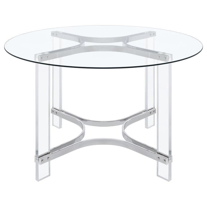 Keeling - 5 Piece Round Glass Top Acrylic Dining Set - Chrome – 5 Piece Dining Room Sets by Coaster Fine Furniture at Furniture Wholesale Plus , Nashville furniture store