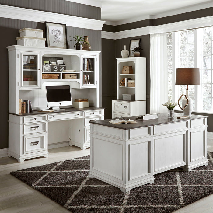 Allyson Park - 3 Piece Home Office Set (Complete Desk) - Wirebrushed White / Charcoal – 3 Piece Home Office Sets by Liberty Furniture at Furniture Wholesale Plus , Nashville furniture store