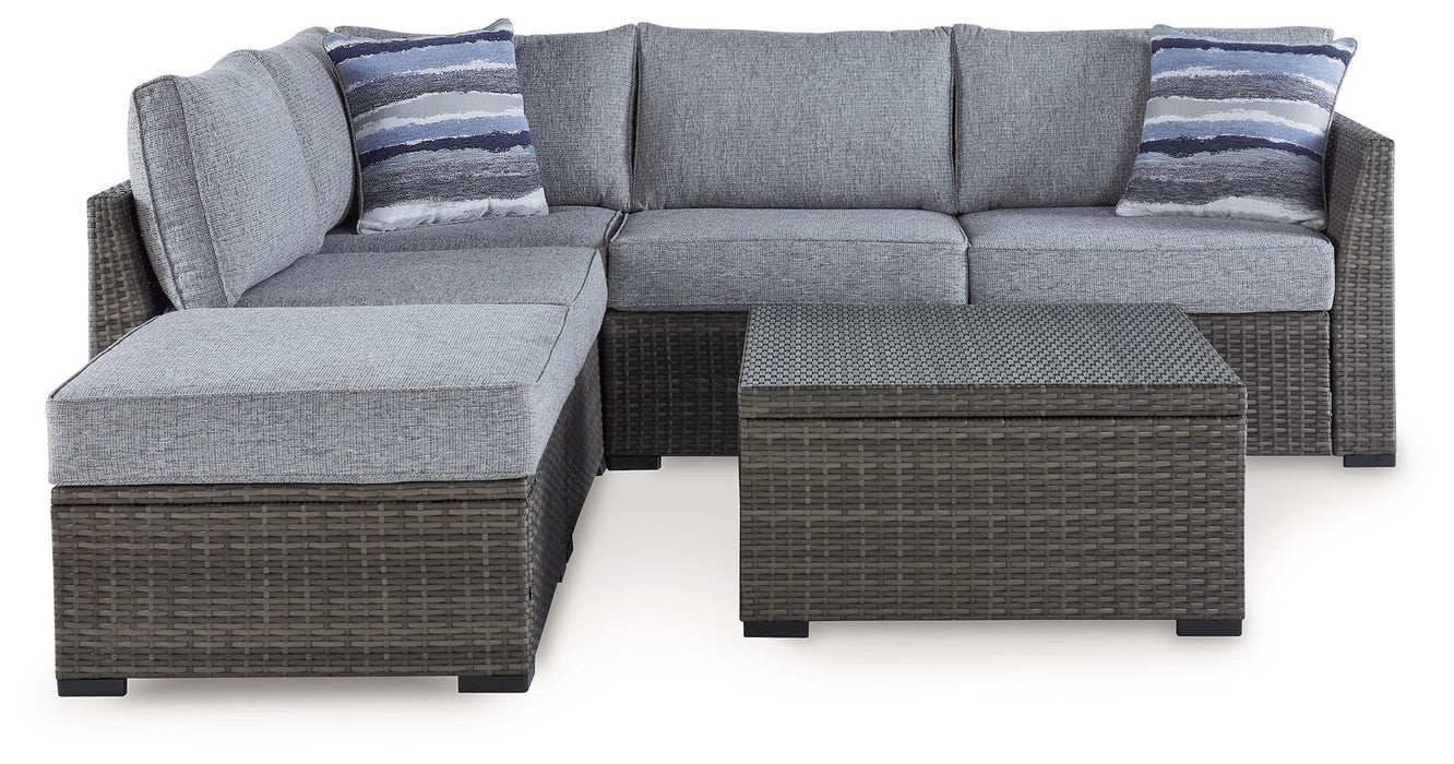 Petal Road - Gray - Loveseat Sectional, Ottoman, Table Set (Set of 4) - Premium 4 Piece Outdoor Sets from Signature Design by Ashley® - Just $1408! Shop now at Furniture Wholesale Plus  We are the best furniture store in Nashville, Hendersonville, Goodlettsville, Madison, Antioch, Mount Juliet, Lebanon, Gallatin, Springfield, Murfreesboro, Franklin, Brentwood