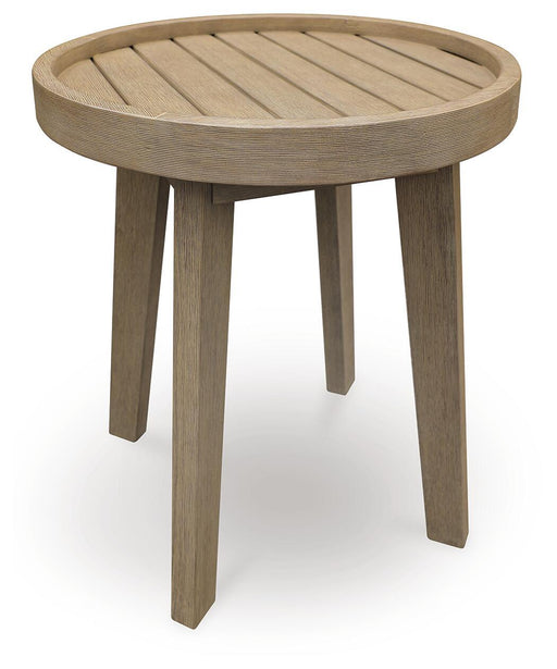 Marina Sun - Round End Table - Beige – End Tables by Signature Design by Ashley® at Furniture Wholesale Plus , Nashville furniture store