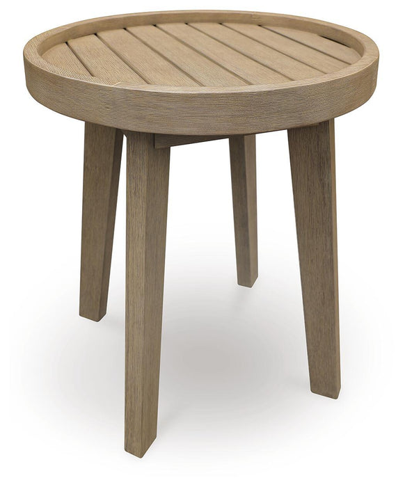 Marina Sun - Round End Table - Beige – End Tables by Signature Design by Ashley® at Furniture Wholesale Plus , Nashville furniture store