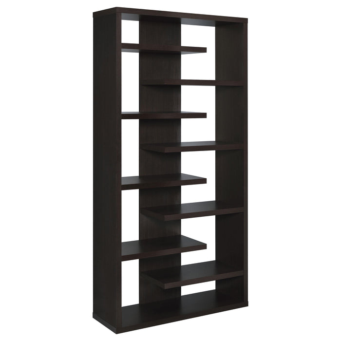 Altmark Bookcase with Staggered Floating Shelves Cappuccino - Premium Bookcase from Coaster Z2 Standard - Just $210! Shop now at Furniture Wholesale Plus  We are the best furniture store in Nashville, Hendersonville, Goodlettsville, Madison, Antioch, Mount Juliet, Lebanon, Gallatin, Springfield, Murfreesboro, Franklin, Brentwood