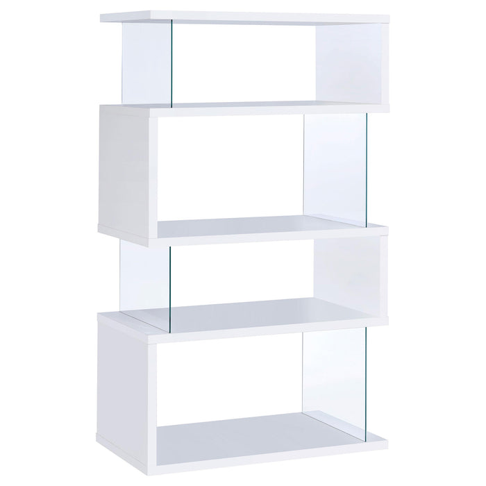 Emelle 4-tier Bookcase White and Clear - Premium Bookcase from Coaster Z2 Standard - Just $198! Shop now at Furniture Wholesale Plus  We are the best furniture store in Nashville, Hendersonville, Goodlettsville, Madison, Antioch, Mount Juliet, Lebanon, Gallatin, Springfield, Murfreesboro, Franklin, Brentwood