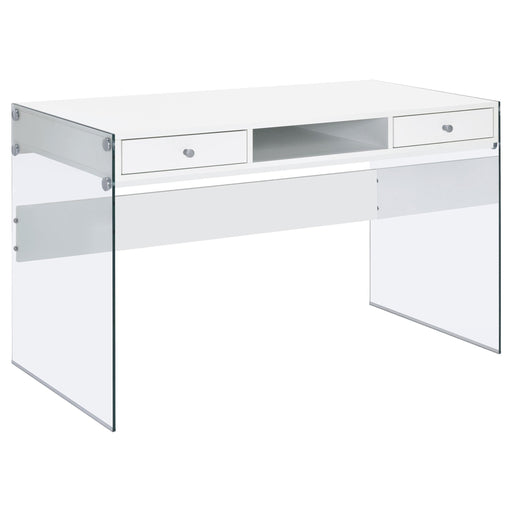 Dobrev 2-drawer Writing Desk Glossy White and Clear - Premium Desk from Coaster Z2 Standard - Just $258! Shop now at Furniture Wholesale Plus  We are the best furniture store in Nashville, Hendersonville, Goodlettsville, Madison, Antioch, Mount Juliet, Lebanon, Gallatin, Springfield, Murfreesboro, Franklin, Brentwood