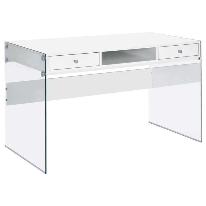 Dobrev 2-drawer Writing Desk Glossy White and Clear - Premium Desk from Coaster Z2 Standard - Just $258! Shop now at Furniture Wholesale Plus  We are the best furniture store in Nashville, Hendersonville, Goodlettsville, Madison, Antioch, Mount Juliet, Lebanon, Gallatin, Springfield, Murfreesboro, Franklin, Brentwood