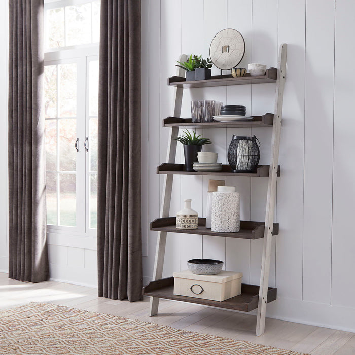 Farmhouse - Leaning Bookcase - Two Tone White / Wood Tone – Standard Bookcases by Liberty Furniture at Furniture Wholesale Plus , Nashville furniture store
