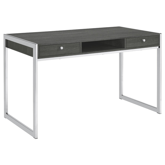 Wallice 2-drawer Writing Desk Weathered Grey and Chrome - Premium Desk from Coaster Z2 Standard - Just $278! Shop now at Furniture Wholesale Plus  We are the best furniture store in Nashville, Hendersonville, Goodlettsville, Madison, Antioch, Mount Juliet, Lebanon, Gallatin, Springfield, Murfreesboro, Franklin, Brentwood