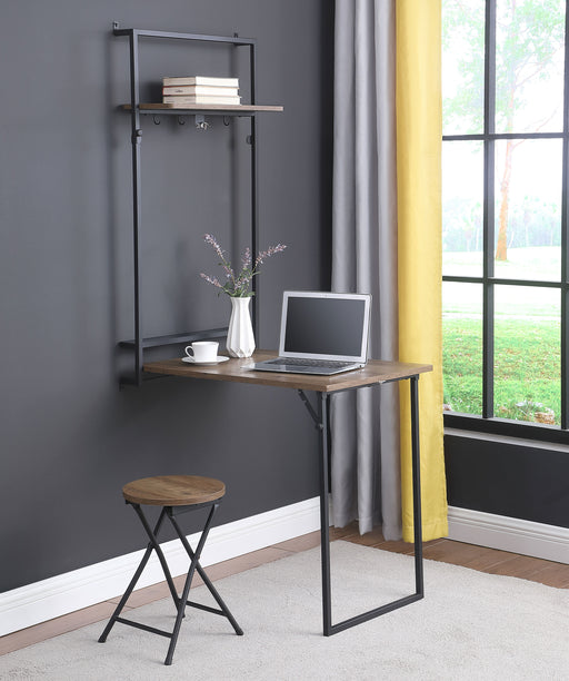 Riley Foldable Wall Desk with Stool Rustic Oak and Sandy Black - Premium Desk from Coaster Z2 Standard - Just $250! Shop now at Furniture Wholesale Plus  We are the best furniture store in Nashville, Hendersonville, Goodlettsville, Madison, Antioch, Mount Juliet, Lebanon, Gallatin, Springfield, Murfreesboro, Franklin, Brentwood