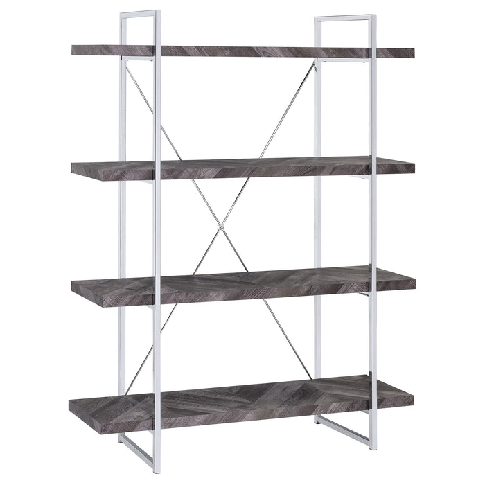 Grimma 4-shelf Bookcase Rustic Grey Herringbone - Premium Bookcase from Coaster Z2 Standard - Just $278! Shop now at Furniture Wholesale Plus  We are the best furniture store in Nashville, Hendersonville, Goodlettsville, Madison, Antioch, Mount Juliet, Lebanon, Gallatin, Springfield, Murfreesboro, Franklin, Brentwood