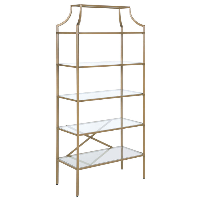 Serena 5-tier Tempered Glass Shelves Bookcase Matte Gold - Premium Bookcase from Coaster Z2 Standard - Just $290! Shop now at Furniture Wholesale Plus  We are the best furniture store in Nashville, Hendersonville, Goodlettsville, Madison, Antioch, Mount Juliet, Lebanon, Gallatin, Springfield, Murfreesboro, Franklin, Brentwood