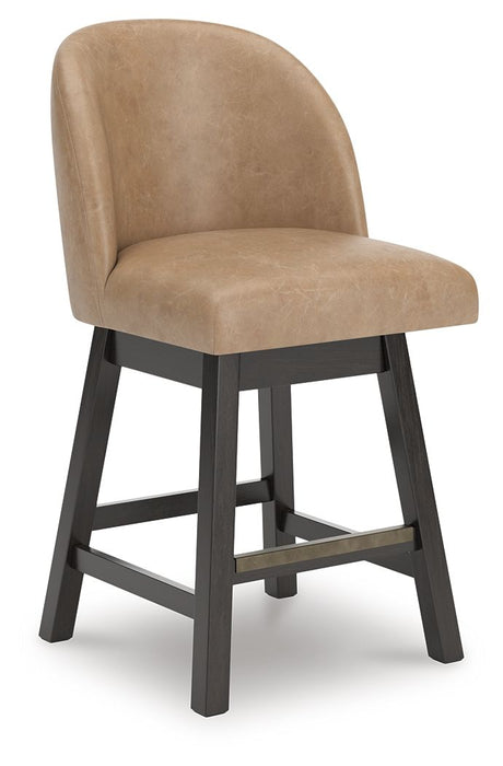 Neymorton - Upholstered Swivel Faux Leather Barstool (Set of 2) - Dark Grayish Brown – Stool Sets by Signature Design by Ashley® at Furniture Wholesale Plus , Nashville furniture store