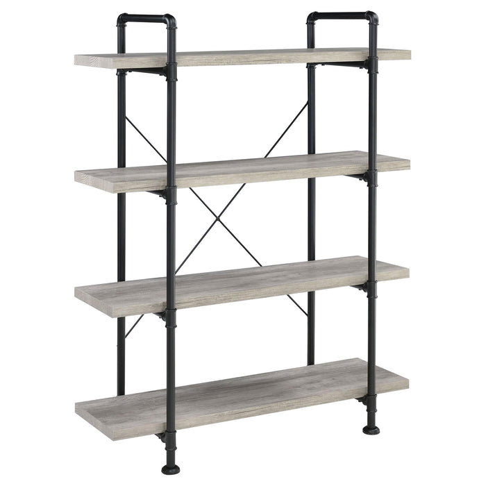 Delray 4-tier Open Shelving Bookcase Grey Driftwood and Black - Premium Bookcase from Coaster Z2 Standard - Just $270! Shop now at Furniture Wholesale Plus  We are the best furniture store in Nashville, Hendersonville, Goodlettsville, Madison, Antioch, Mount Juliet, Lebanon, Gallatin, Springfield, Murfreesboro, Franklin, Brentwood