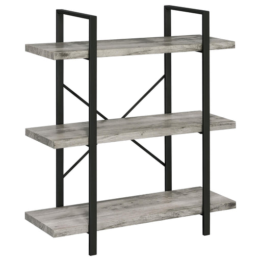 Cole 3-Shelf Bookcase Grey Driftwood and Gunmetal - Premium Bookcase from Coaster Z2 Standard - Just $118! Shop now at Furniture Wholesale Plus  We are the best furniture store in Nashville, Hendersonville, Goodlettsville, Madison, Antioch, Mount Juliet, Lebanon, Gallatin, Springfield, Murfreesboro, Franklin, Brentwood